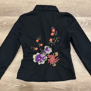 Vintage Moschino Black Embroidered Button Up Blouse Italy 44 US 8